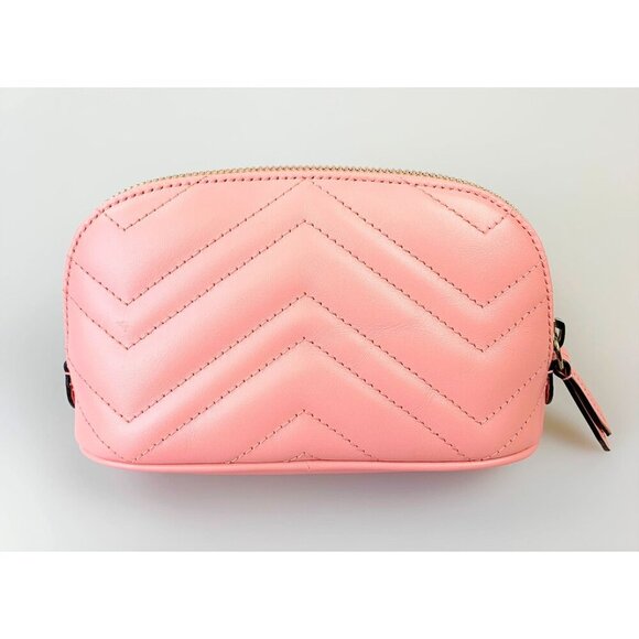 NWT Gucci GG Marmont Cosmetic Pouch in Pink Quilted Chevron Leather - Picture 3 of 11